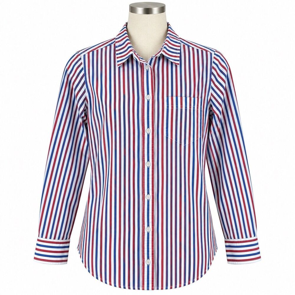 J.Crew Women’s Striped Button Down Shirt Size 0 Red White Blue 100% Cotton